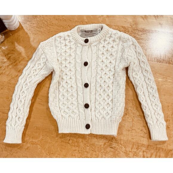 ARAN SWEATER MARKET 100% MERINO WOOL CHILD’S IVORY CARDIGAN SWEATER SIZE 2-3 YRS